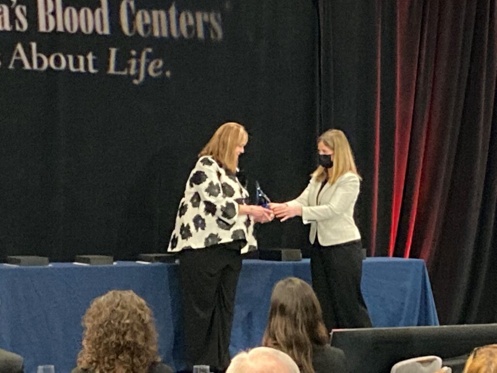 Carter BloodCare's Dr. Laurie J. Sutor is presented with the president's award for outstanding service at the national ABC blood center conference in Washington, D.C. on March 5, 2024